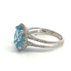 14K White Gold and Diamond Aquamarine Ring -With GIA Certification