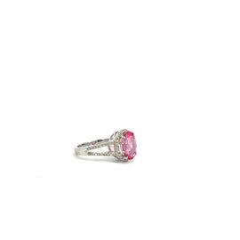 14 K White Gold 2.95 Cts. Pink Topaz Ring w/ 60 small diamonds