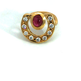 Horse shoe ring 18K gold w/ natural 1.25 cts. natural ruby and 9 diamonds