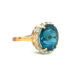 5.89 carat tw genuine diamond & London blue topaz 10k solid gold ring