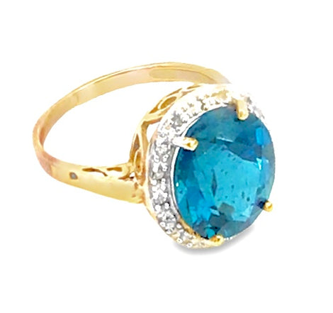 5.89 carat tw genuine diamond & London blue topaz 10k solid gold ring