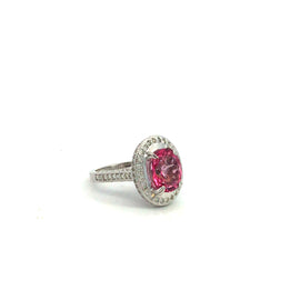 14 K White Gold 4.8 Cts. Natural Pink Topaz Ring w/ 132 small diamonds