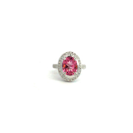 14 K White Gold 4.8 Cts. Natural Pink Topaz Ring w/ 132 small diamonds