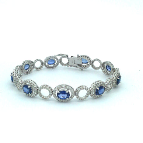 Violet blue oval cut sapphire and diamond bracelet