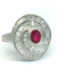 Oval Spiral Swirl Diamond and Ruby White Gold Ring