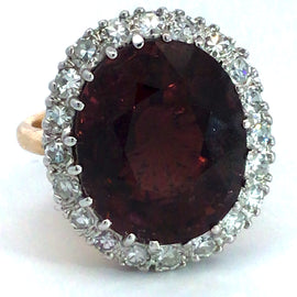 Dark Pink Tourmaline and Diamond Ring