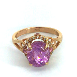 14K Gold & Pink Kunzite ring with Diamond and Sapphire