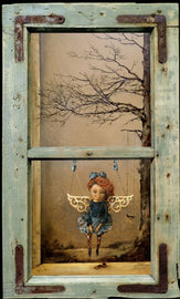 Karolina Gmiterek "Angel V" Oil on hard board w/ 3 D window.