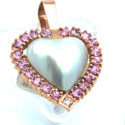 14K Rosegold, Pink Sapphire and Pearl Pendant