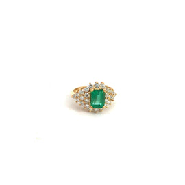 Natural Emerald 14K yellow gold ring w/26 diamonds