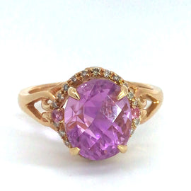14K Gold & Pink Kunzite ring with Diamond and Sapphire