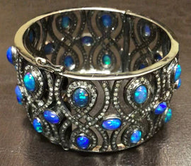 Antique mid victorian Blue opal and diamond filigree bracelet