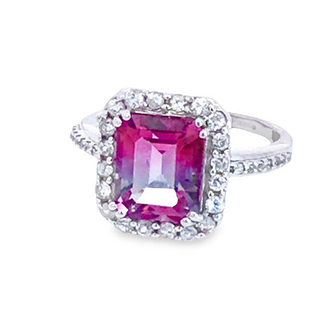 Pink Topaz and zircon white gold ring
