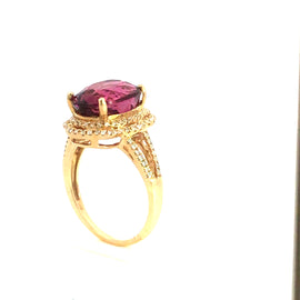 Museum quality Pink Tourmaline and Diamond Gold Ring