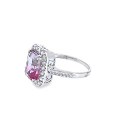 Pink Topaz and zircon white gold ring
