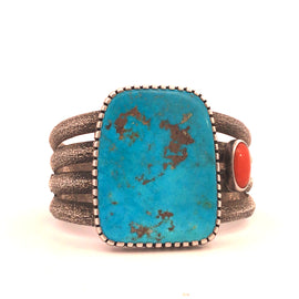 Robert Sorrell Turquoise and Coral Cuff