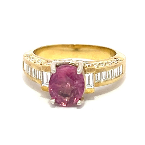 18K Yellow Gold, Diamond and Natural Sapphire Corundum Ring