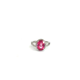 14 K White Gold 2.95 Cts. Pink Topaz Ring w/ 60 small diamonds