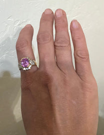 Pink Topaz ring 14K gold surrounded with cubic zirconia