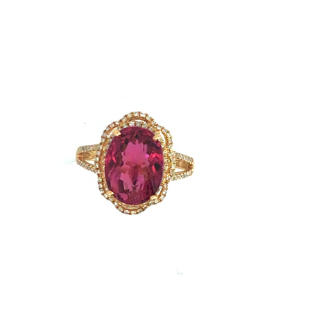 Museum quality Pink Tourmaline and Diamond Gold Ring