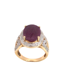 Purplish Red oval cut Ruby and diamond ring