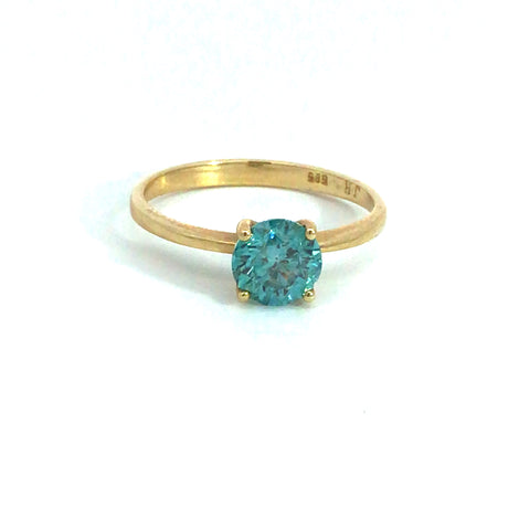 Round Brilliant Blue 1 Ct. Diamond 14K yellow gold ring
