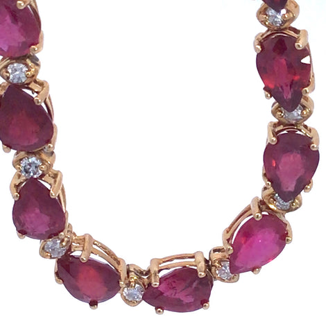 14k gold 25.00 ct ruby 1.20ct diamond necklace -AIGL and GIA Certified