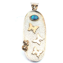 Jeff Kline 14K gold and 925 Silver with Blue Fire Opal and Butterfly Pendant
