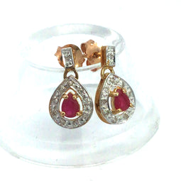 Little 14K Gold Earrings with Diamond and Ruby