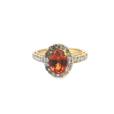 Natural Spessartine Orange Garnet Ring in14K yellow Gold w/Diamonds