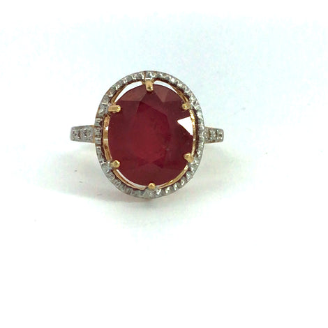 14K Yellow Gold Ring with Ruby and Diamond