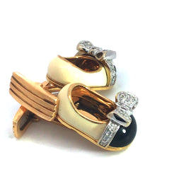 Baby shoe cufflinks Aaron Basha 18k yellow gold and black enamel 40 diamonds