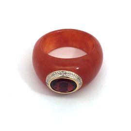 Grapefruit Jade Garnet ring with Diamond and Gold