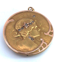 14K Gold and Diamond Starry Cameo Pendant