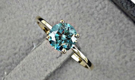 Round Brilliant Blue 1 Ct. Diamond 14K yellow gold ring