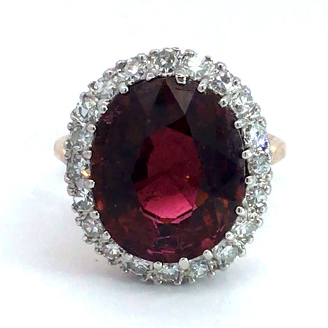 Dark Pink Tourmaline and Diamond Ring