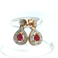 Little 14K Gold Earrings with Diamond and Ruby