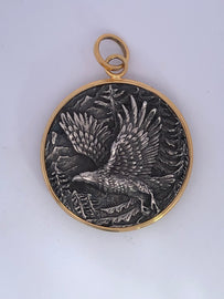 Vintage Buccellati Eagle soaring medallion / pendent silver and gold