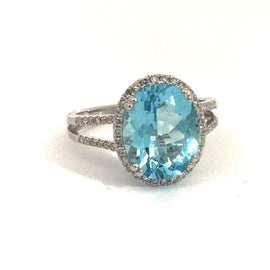 14K White Gold and Diamond Aquamarine Ring -With GIA Certification