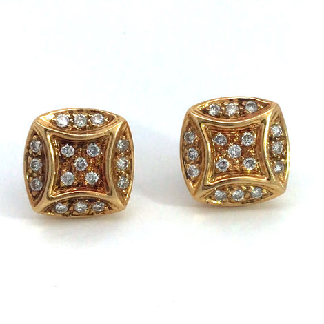 18k yellow gold square earrings w/ 34 brilliant cut diamonds