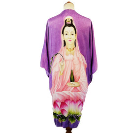 Renee Ariel -"Quan Yin" hand painted silk Kimono in pink and purple