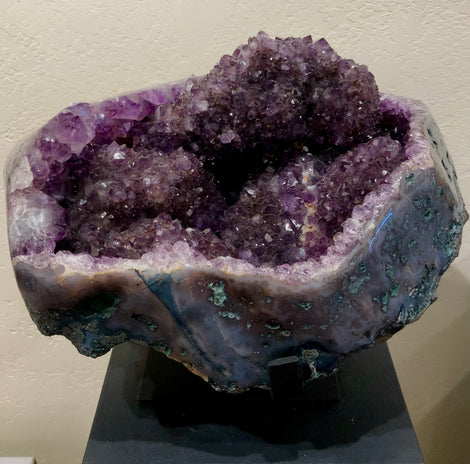 AAA Amethyst with transparent Agate Border from Minas Gerais Brazil on rotating base/ stand