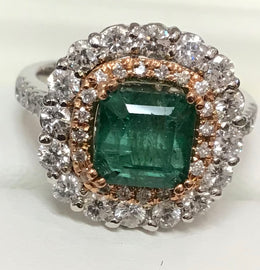 3.26 Carat Emerald and diamond White and yellow gold ring