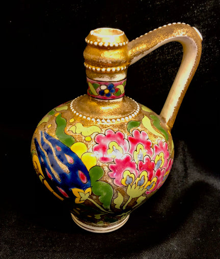 Rare antique Zsolnay Hand painted gold Moriage Ewer bottle