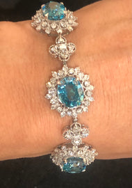Natural greenish blue zircon bracelet with 170 diamonds
