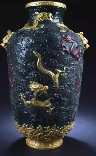 Green and gold Chinese Dragon Vase
