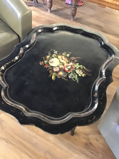 1860’s Paper mache tray on faux bamboo stand (Table)