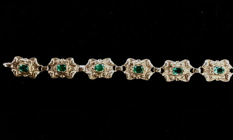 14kt stamped 585 yellow gold and natural green tourmaline bracelet German from the 1930's